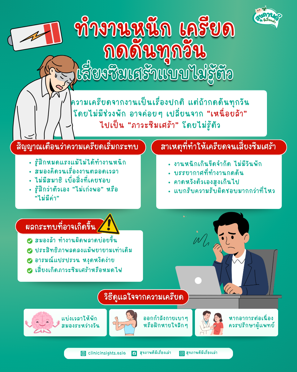 ทำงานหนัก เครียด กดดันทุกวัน เสี่ยงซึมเศร้าแบบไม่รู้ตัว